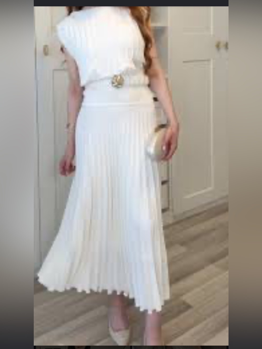 Zara White Pleated Midi Skirt